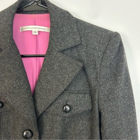 Diane Von Furstenberg El Dorado Grey Button Up Wool Blend Pea Coat Jacket Size 4 - Picture 4 of 14